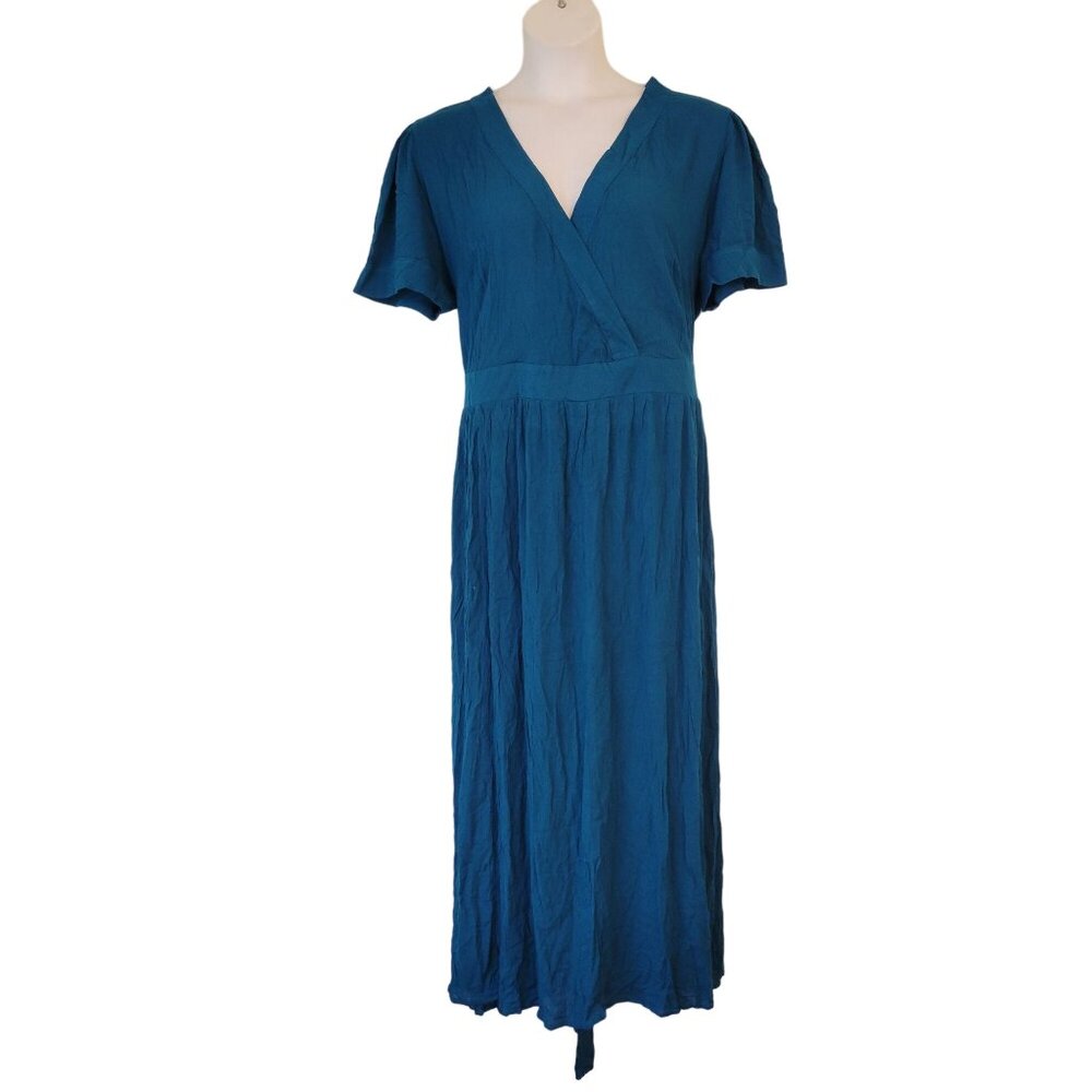 Roamans 22 24 1X Rayon Teal Blue A Line Maxi Dress Modest Long‎ Summer